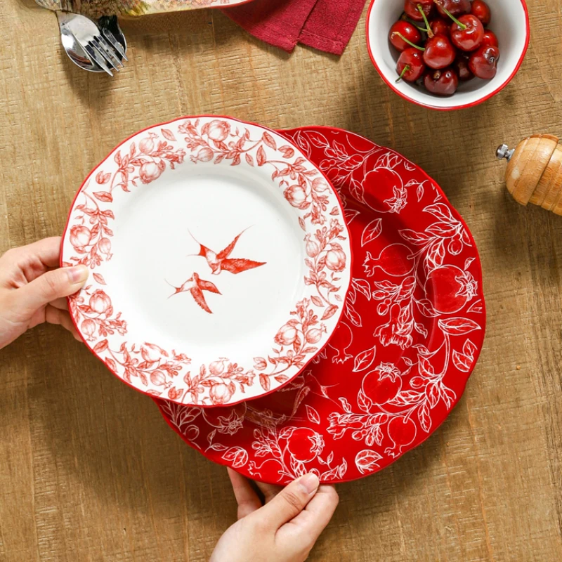 Chinese High-end Red Tableware Bowls and Plates Household Ceramic Bowls and Plates Gift Restaurant Kitchen Tableware Set