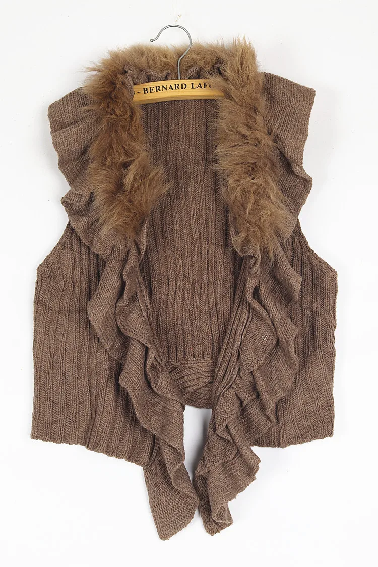 ヴィンテージニットフォックスファーカラーベストオープンカーディガンY2Kアビットラビットファーワンダーラストストリートスタイル厚みのある秋冬セーター