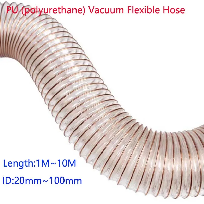 PU (Polyurethane) Vacuum Flexible Hose Vacuum Fume Exhaust Hose PU Tube Wall Thickness 0.93mm Length1/2/3/5/10M ID20mm ~100mm
