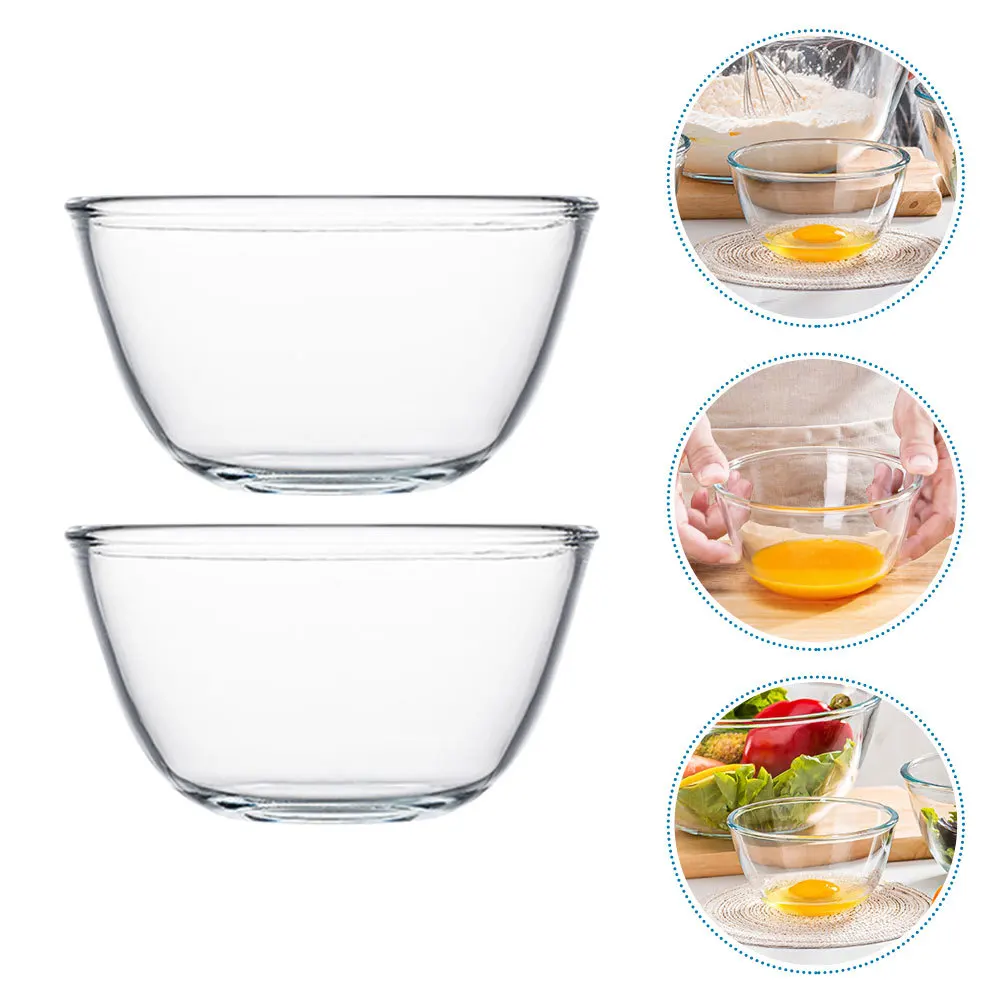 

2Pcs Glass Mixing Bowl Smooth Touch Easy Clean Practical Beautiful Dessert Bowl for Family Gatherings Glass Mixing Bowls