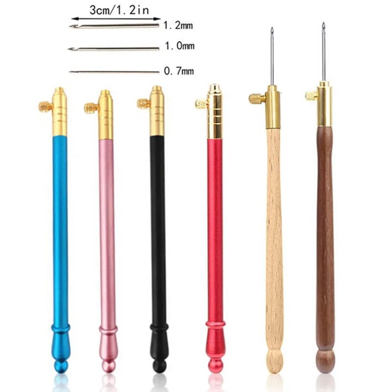 Embroidery Punch Needle with 3 Sizes Changeable Crochet Hooks Embroidery Cross Stitch Craft Kit French Crochet DIY Sewing Tools