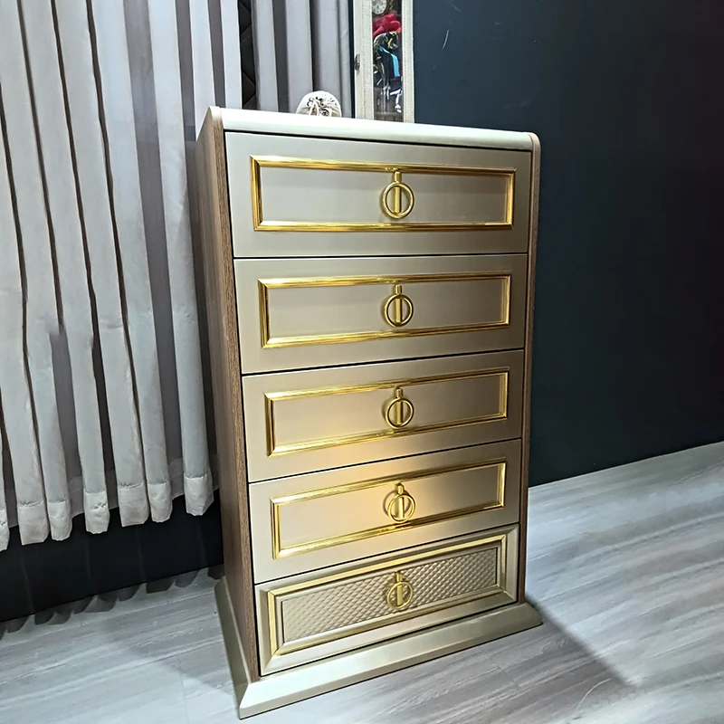 

Modern Design Golden Wood Wardrobe 5 6 Drawer Living Room Locker Furniture Luxury Bedroom Wooden Drawer Cabinet