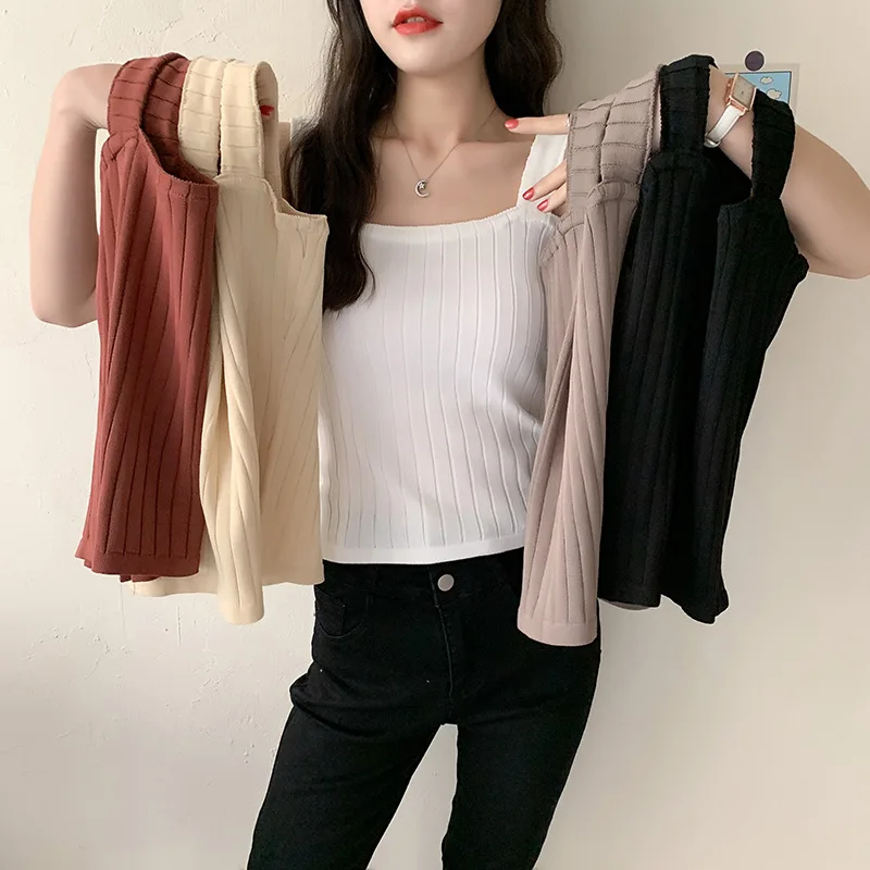 

Suspender vest women's summer ice silk small inside with suit backing mschf Hong Kong style knitted outside with damp fat mm top
