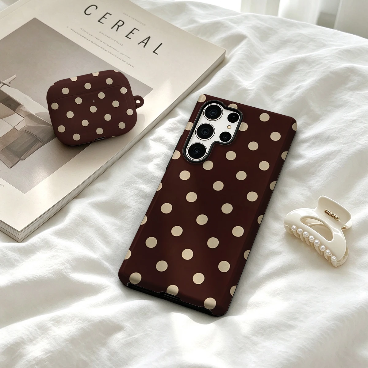 Vintage Polka Dot Phone Case For Samsung Galaxy S26 S25 Ultra S24 S23 Ultra Plus Shockproof Double Layer Tough Back Cover