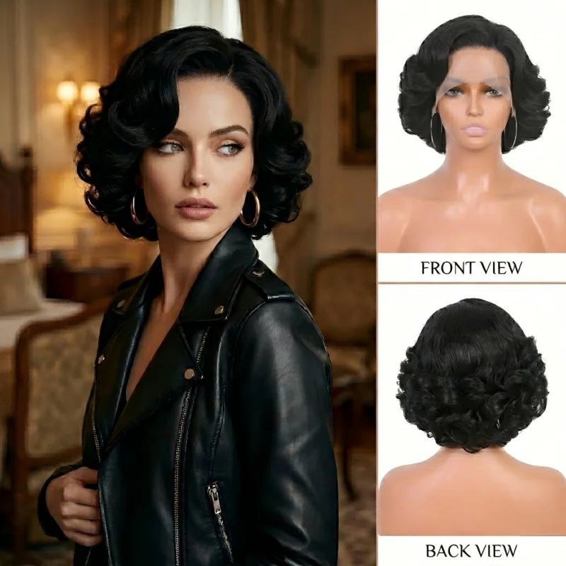 

Side Lace Part Natural Curly Synthetic Wig Lady Miranda Short Loose Wave Heat Resistant Wig For Women