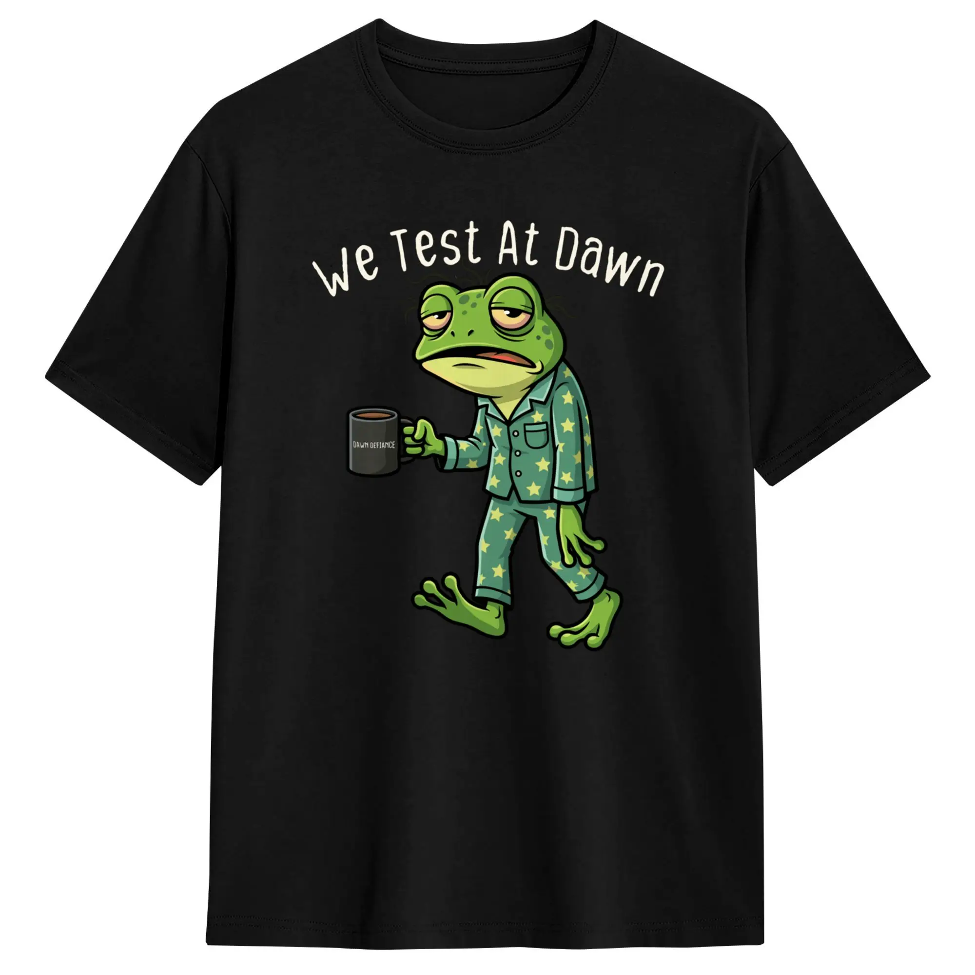 Camiseta informal de algodón de manga corta con diseño divertido de rana maestra, ideal para la playa, con el mensaje 'Probamos al amanecer', humor del día de las pruebas estatales, popular.