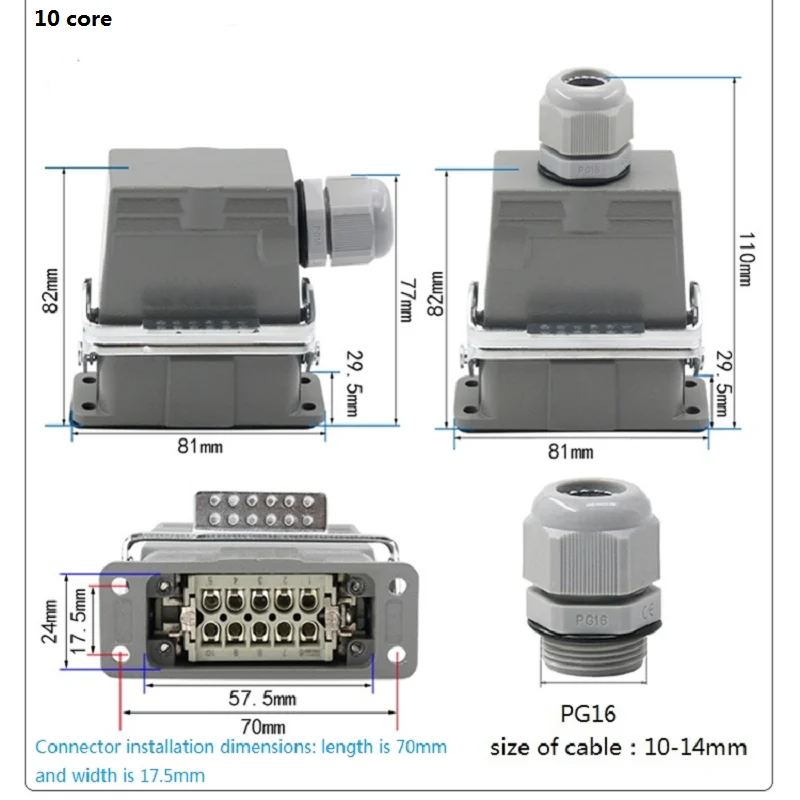 HDC-HA European specification 10/16/32 core heavy duty connector 250V 16A