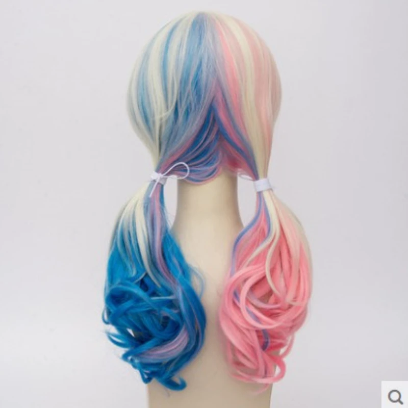 Peruka do Cosplay Czerwono-Niebieski Kucyk Kręcone Syntetyczne Włosy Odporne na Ciepło Peruki do Odgrywania Ról na Halloween Boże Narodzenie Karnawał Imprezę