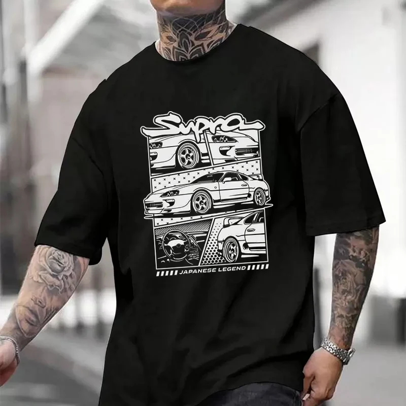 

Supra Car Pattern Men's And Women's T-shirt Summer New Cotton Tee Short-sleeved Motorcycle Cycling Top