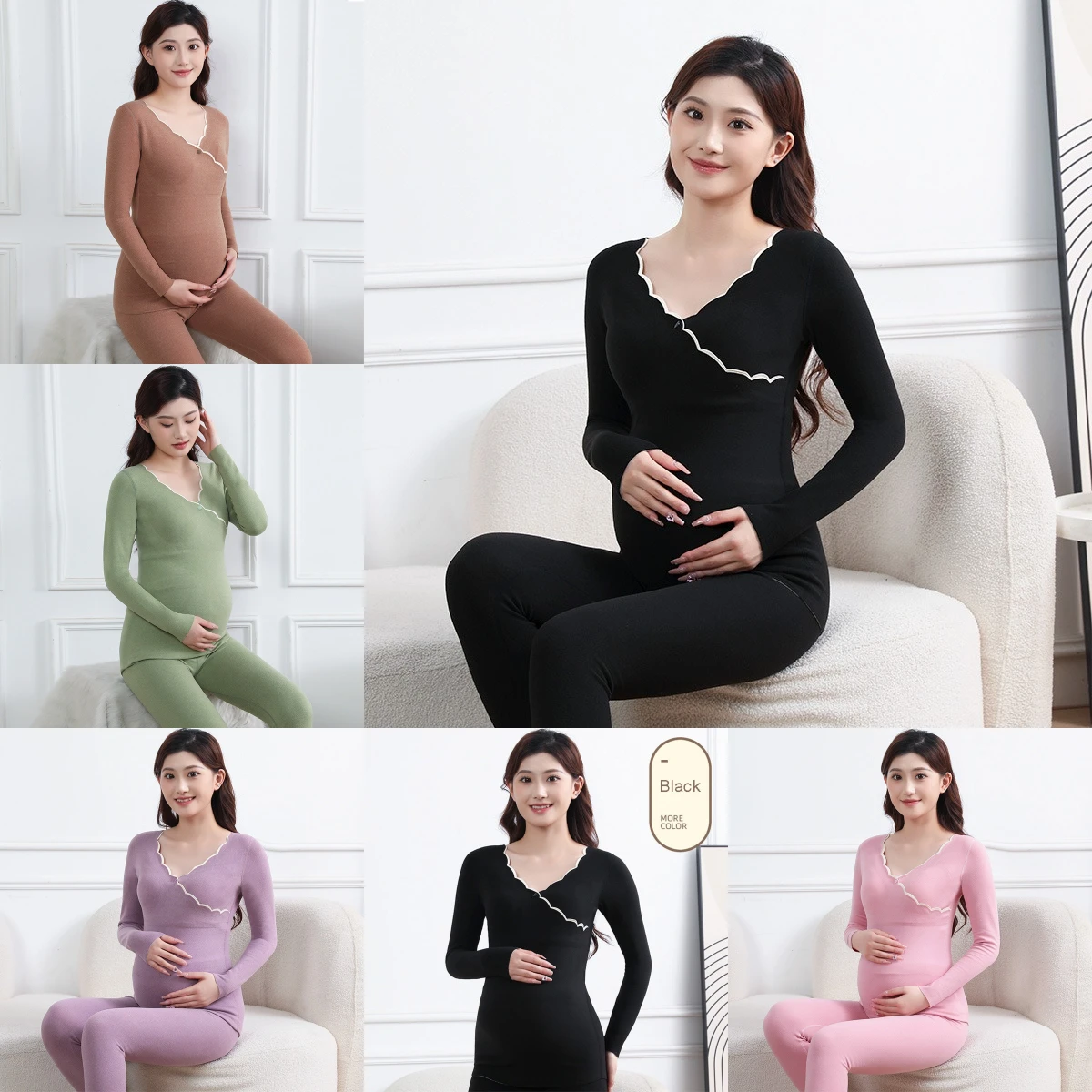 Pregnant Women's Clothing Set Autumn And Winter German Fleece Thermal Underwear With Cups Nursing Clothes Homewear Two-Piece Set