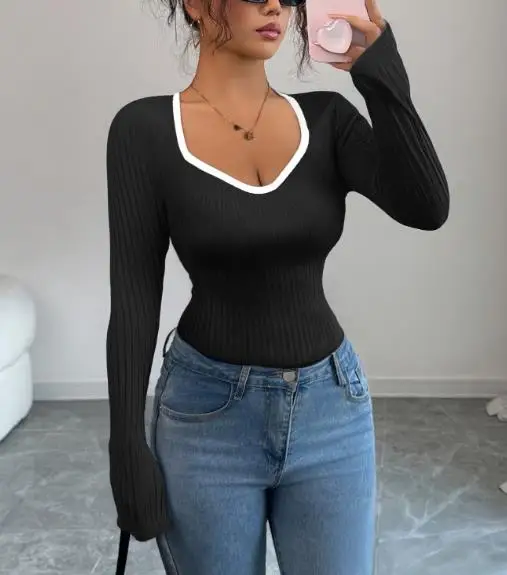 

Sexy Casual and Minimalist Style Long Sleeved Slim Fit T-Shirt Pullover Tops for Women's Clothing Autumn/winter 2025