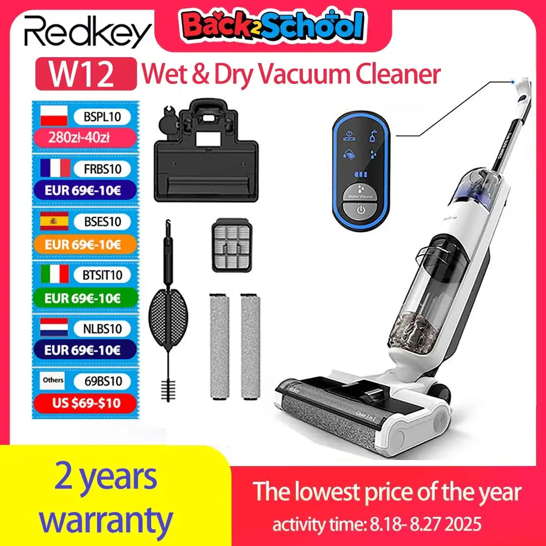 Redkey W12 Aspirapolvere wireless a umido e asciutto Multi-superficie Smart Handheld Cordless Mop Lavapavimenti Autopulente per animali domestici