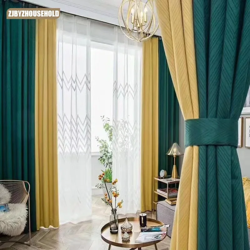 

New Curtains for Living Room Northern Europe Gentry Curtain Light Luxury Splicing Cashmere Jacquard Bedroom Window Door