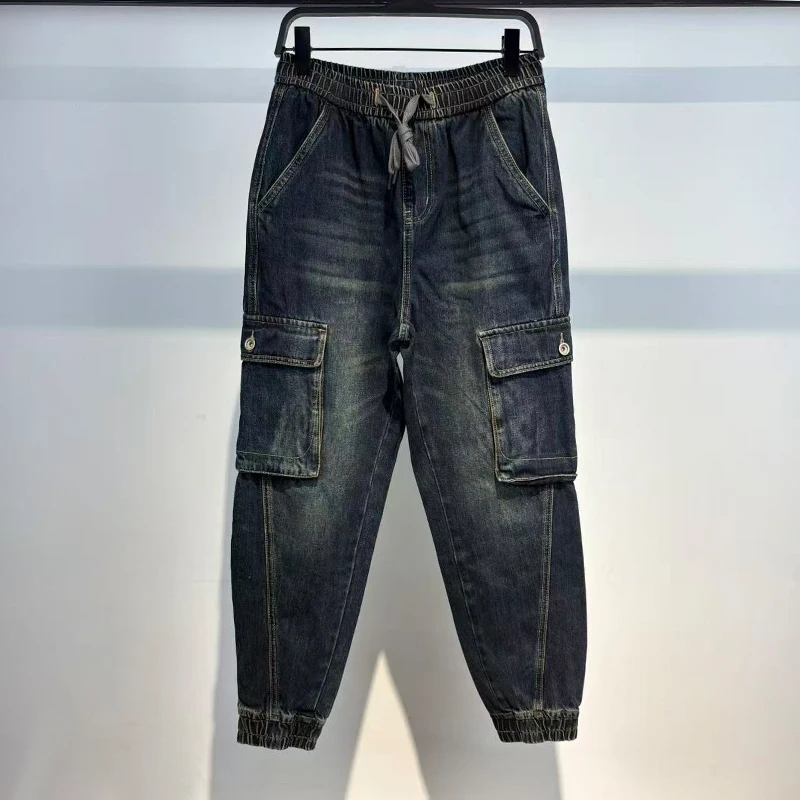 

American Sle Casual Dstring Multi-ket Youth Jeans Autumn Winter Men's Faion Workwear Loose Fit Stand Edition