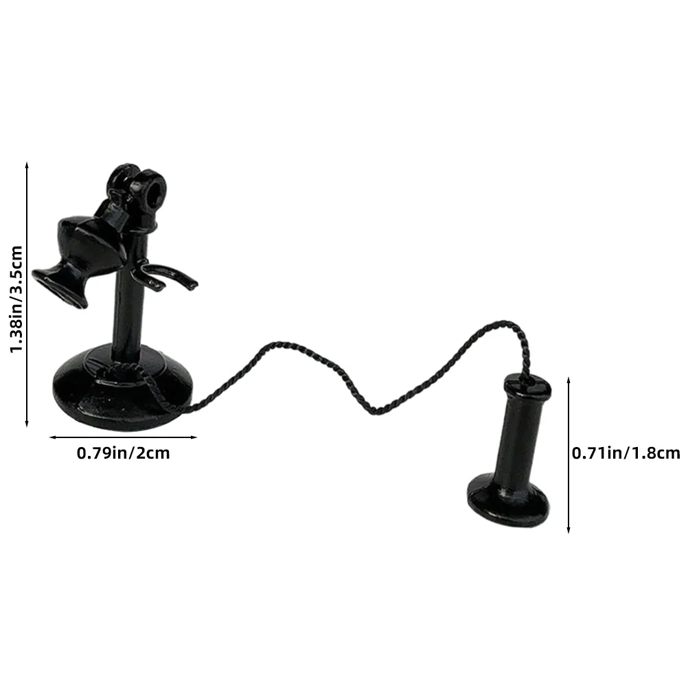 1 قطعة الهاتف خمر الأسود الرجعية الحديد مصغرة خط أرضي الهاتف ديكور لدمية المنزل مكتب دراسة ملحقات للتزيين #3