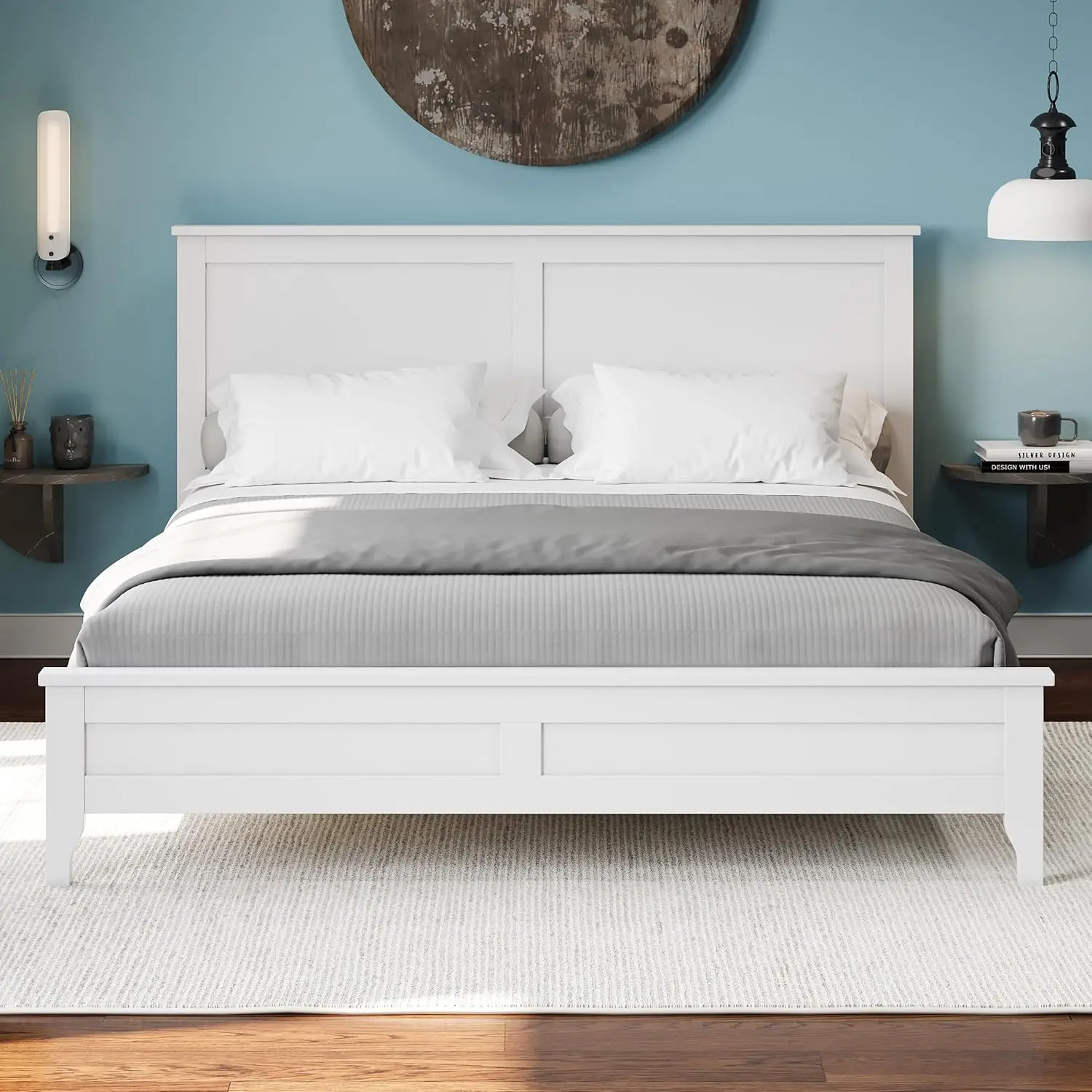 Wood Platform Bed, Platform Bed With Headboard And Footboard, Modern Solid Bed Frame For Bedroom, No Box Spring Required, King