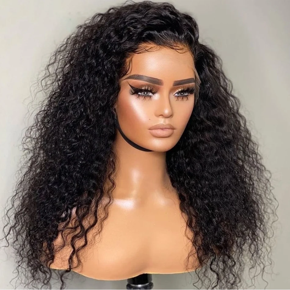 26inch 180% Density Middle Part Soft Glueless Loose Curly Lace Frontal Wig For Women Babyhair Preplucked Synthetic Wig