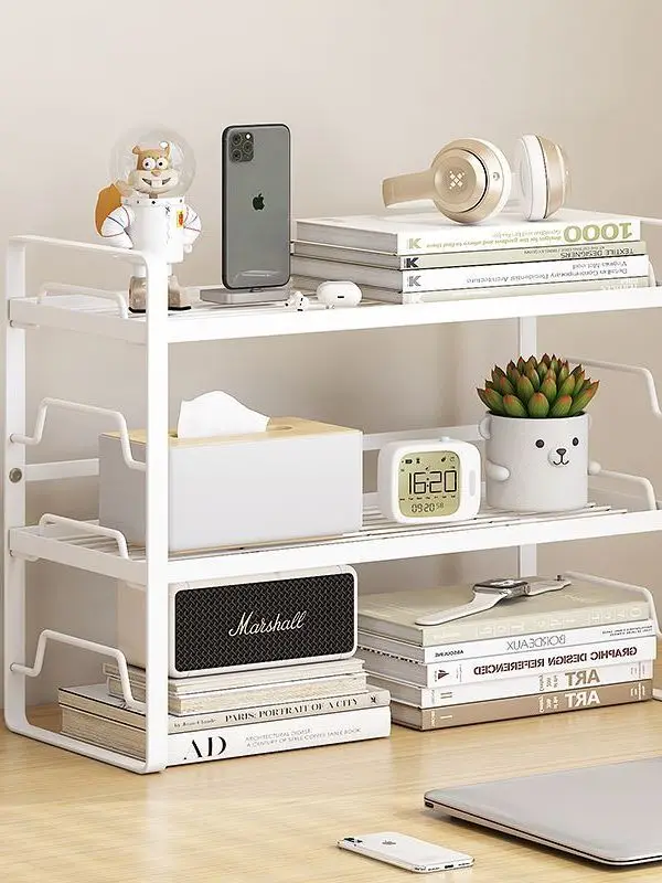 adjustable-height-desktop-organizer-rack-two-layer-bookshelf-storage-shelf-three-layer-desk-top-rack-simple-metal-organizer