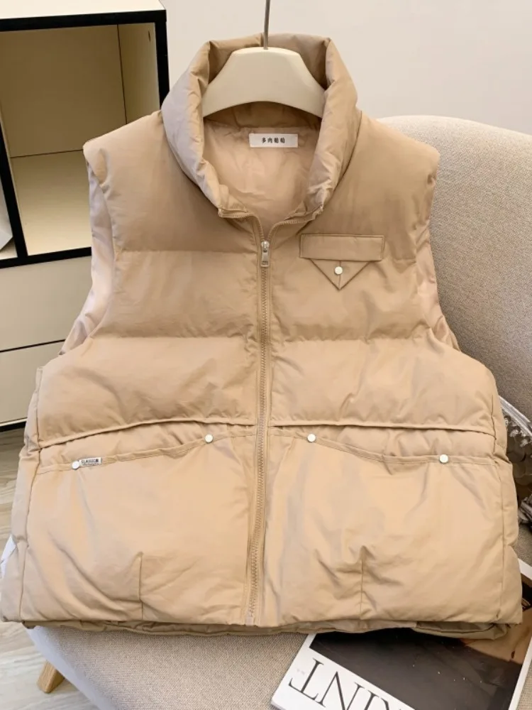 Gilet in cotone Thiened da donna Colletto alla coreana per pendolari invernali Abbigliamento da lavoro Jaet Gilet capispalla larghi Chiusura con cerniera calda