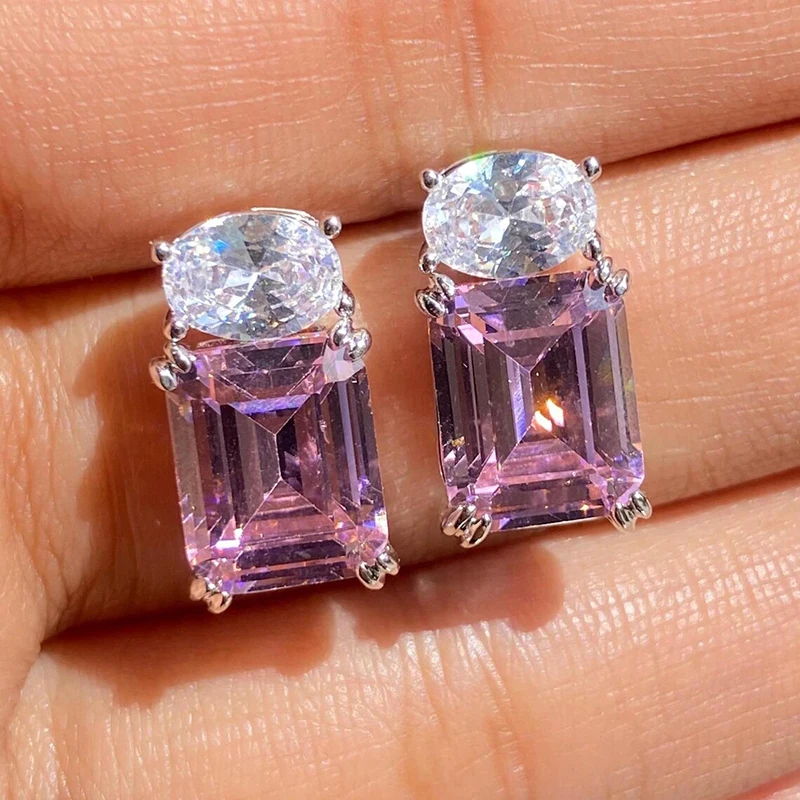 CAOSHI Exquisite Stud Earrings for Women Blingbling Cubic Zirconia Rectangle CZ Ear Jewelry Bridal  Wedding Party Daily Gifts