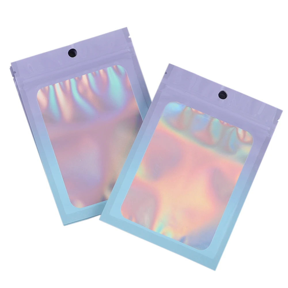 10-50pcs Smell Proof Mylar Bags Visible Holographic Gradient Bags Resealable Ziplock Bags Foil Pouch for DIY Jewelry Packaging