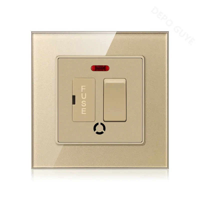 86 Type UK 13A Switch With Fuse Electrical Switch Light Spurs Neon Black White Grey Tempered glass Fuse 13A Wall Switch Panel