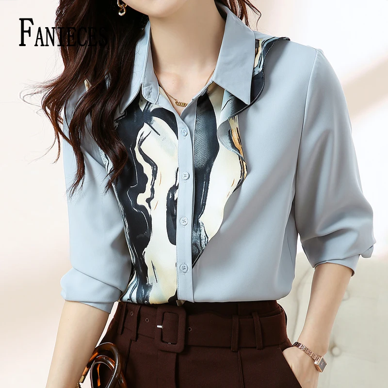 FANIECES 빈티지 상의 Women Chiffon Shirt Autumn Long Sleeve Turn Down Collar Blouses Elegant Office Lady Shirts ropa de mujer ofertas