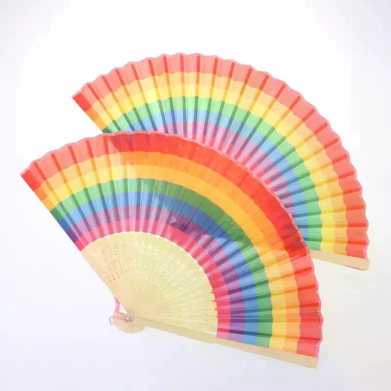 Spanish Handheld Rainbow Folding Fan Portable Large Foldable Fan for Women Summer Cooling Travel Party Event Decoration