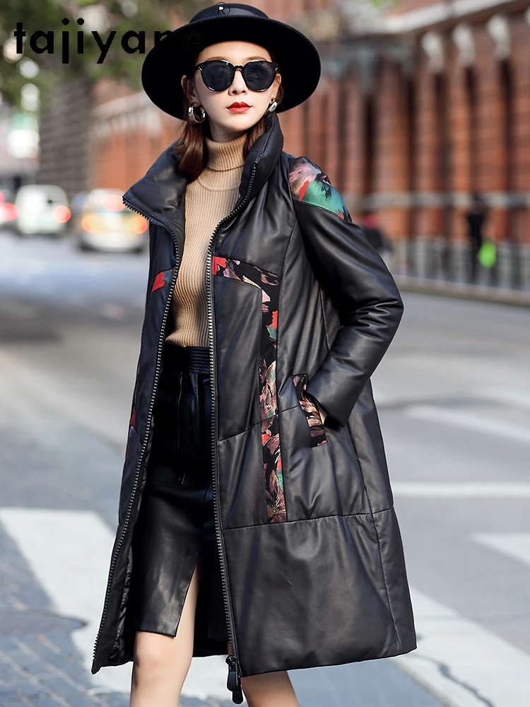 TAJIYANE 100% جلد الغنم بطة أسفل معطف امرأة موضة مطبوعة سترة منفوخة سترات من الجلد الحقيقي 2025 الشتاء ملابس حريمي كورت #3