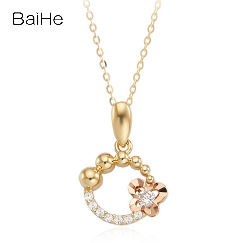 

BAIHE Solid 14K Yellow+Rose Gold H/SI Natural Diamond pendant Necklace Women Trendy Fine Jewelry Making 다이아몬드 목걸이 سلسلة الماس