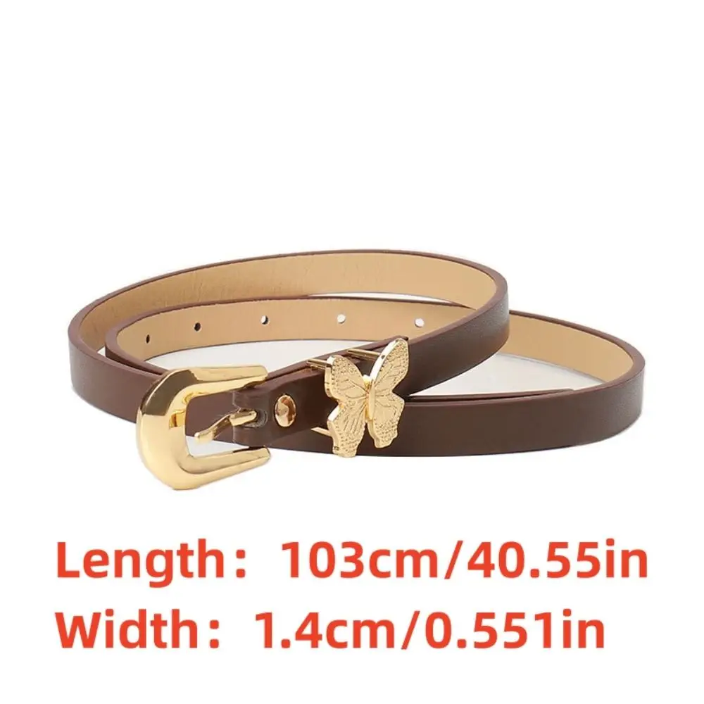Fashion Design Women's Leather Belt Gold Buckle Thin Waist Belt Casual Soft Faux Leather Pin Buckle Waistband