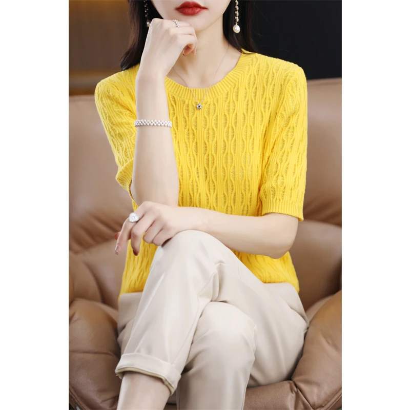 

Spring/summer 2024 Women's sweater pullover short sleeve jumper Korean fashion sweater