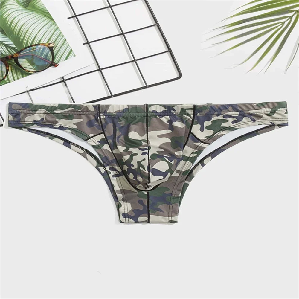 Fashion Men Printed Underwear New Men's Briefs Sheer Underpants With Enhancing Convex Pouch Low-Waist Bikini Homme Cueca Tanga