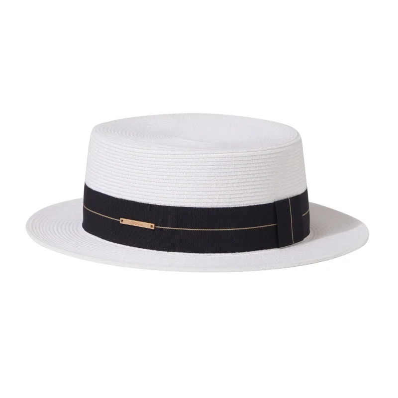 Flat top hat straw hat children flat eaves European shade sunscreen head circumference men and women alike