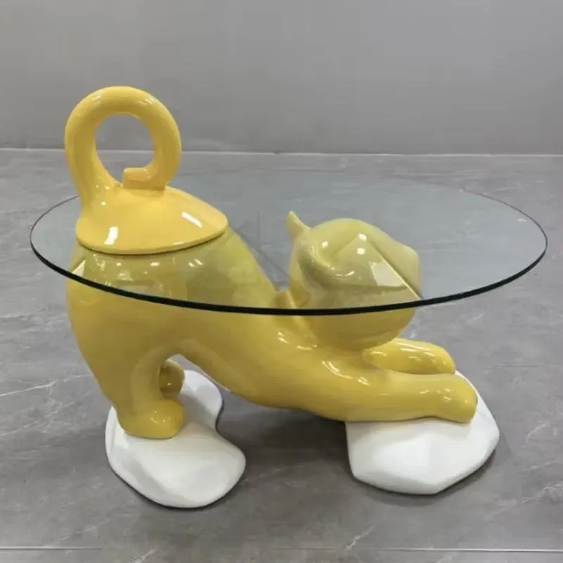 Custom Fiberglass Cat Shaped Coffee Table Modern Durable Easy Clean Living Room Furniture