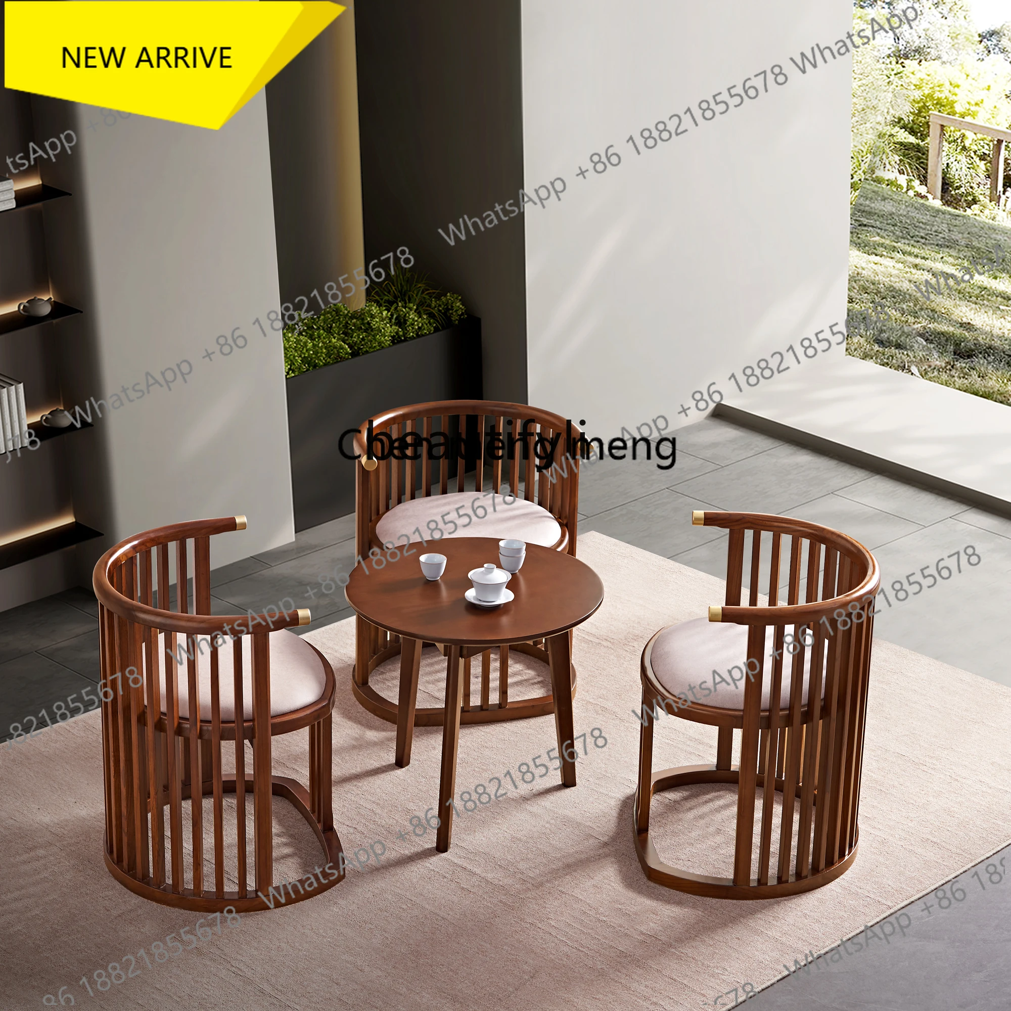 

Кресло zz185 из массива дерева с круглой спинкой, для отдыха, для балкона, в новом китайском стиле, для чайной церемонии, для отелей, для деловых конференций