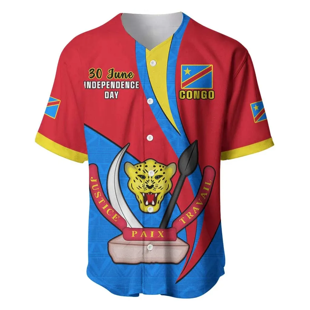 High-quality men's summer sports baseball-style top featuring a crew neck and a Republic of the Congo graphic print.