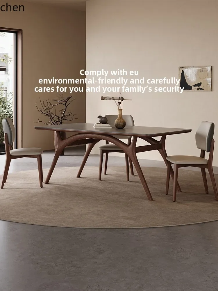 

solid wood rock slab practical small apartment modern simple rectangular family dining table and chair combination