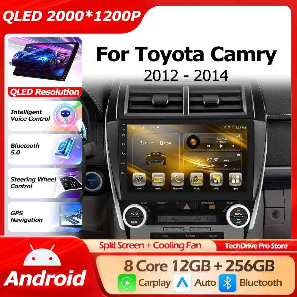 

Автомобильный Bluetooth-плеер Android 16 для Toyota Camry 2012-2014 с Wi-Fi, GPS-навигацией, беспроводным CarPlay и интеллектуальным мультимедиа-плеером 4G
