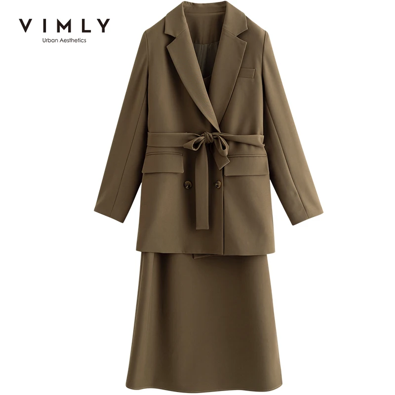 Vimly Women Blazer Suit 2024 Elegant Fashion Office Wear 2 Piece Womens Outfits Strap Midi Dress Jacket Female Clothes M3535