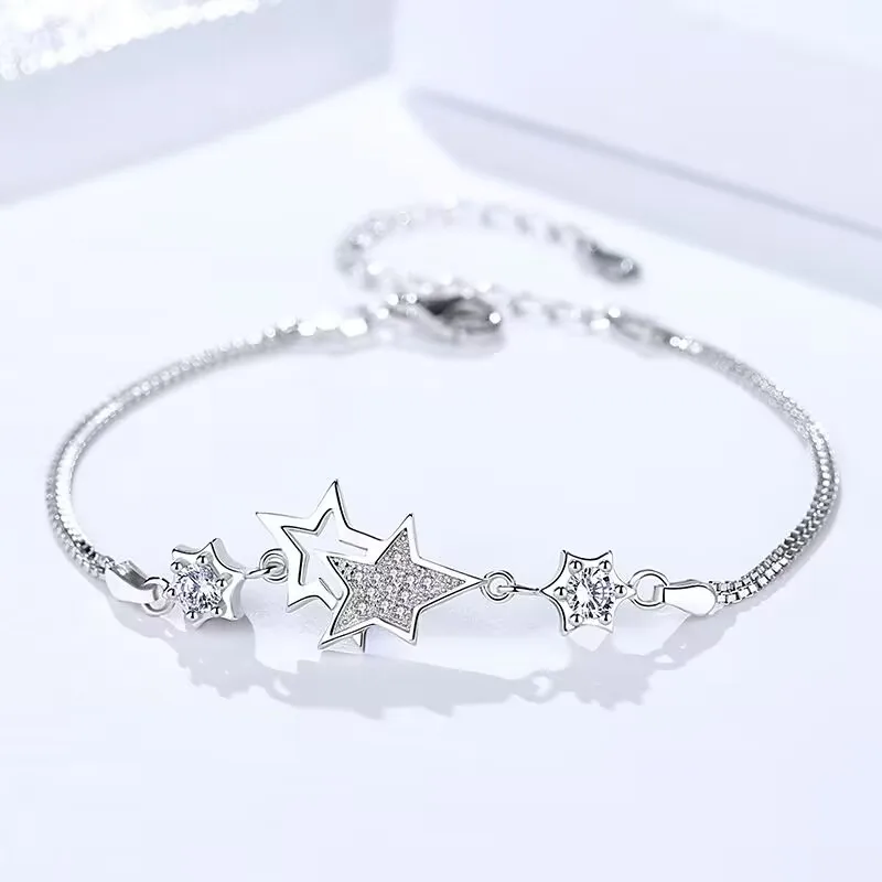 JewelryTop Store Charms 925 Sterling Silver Bracelets Star for Women Valentine's Days Cubic Zircon Wedding Love Jewelry