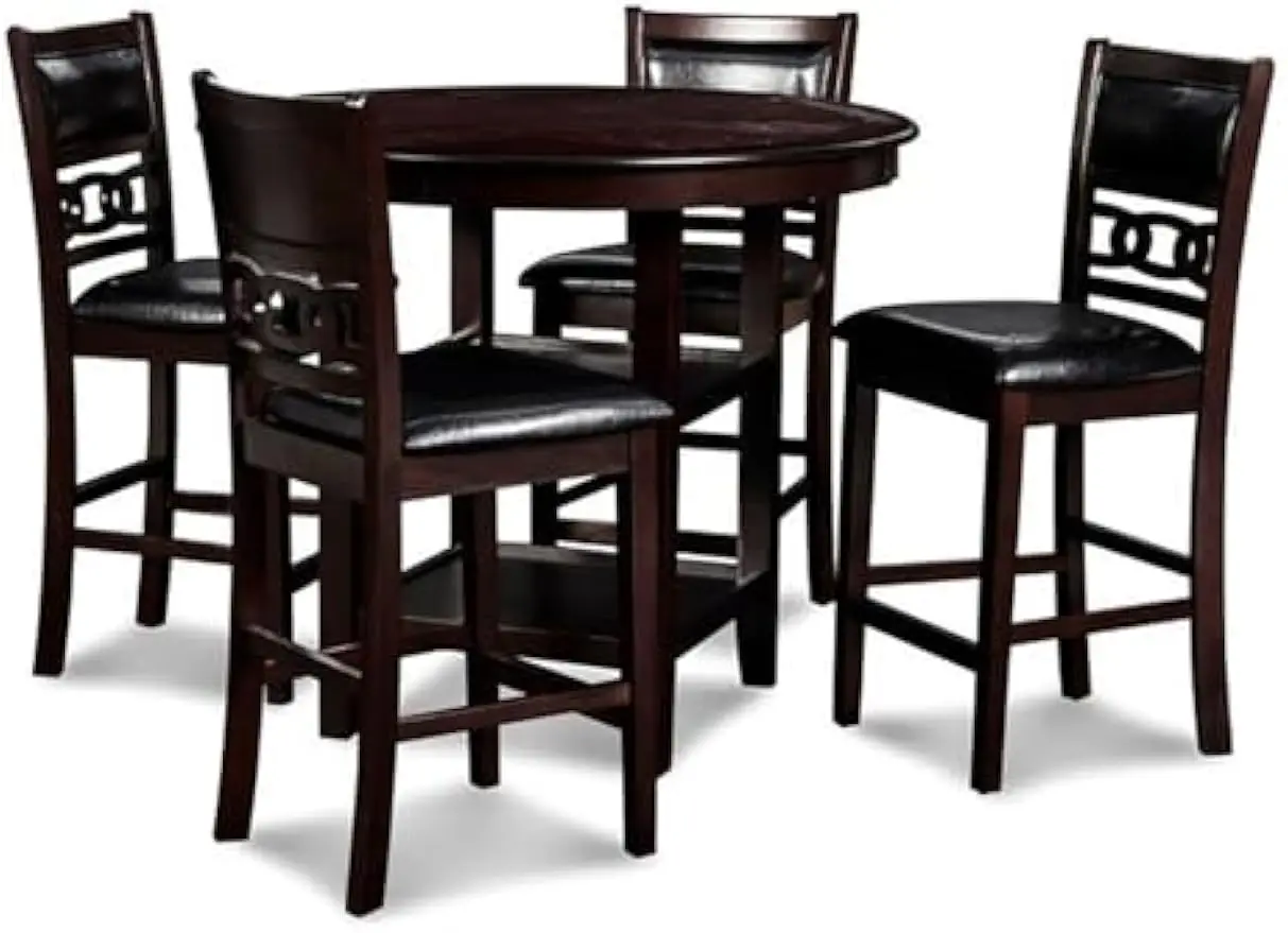 Gia 5-Piece Round Counter Height Dining Set with 1 Dining Table and 4 Chairs, 42-Inch, Ebony