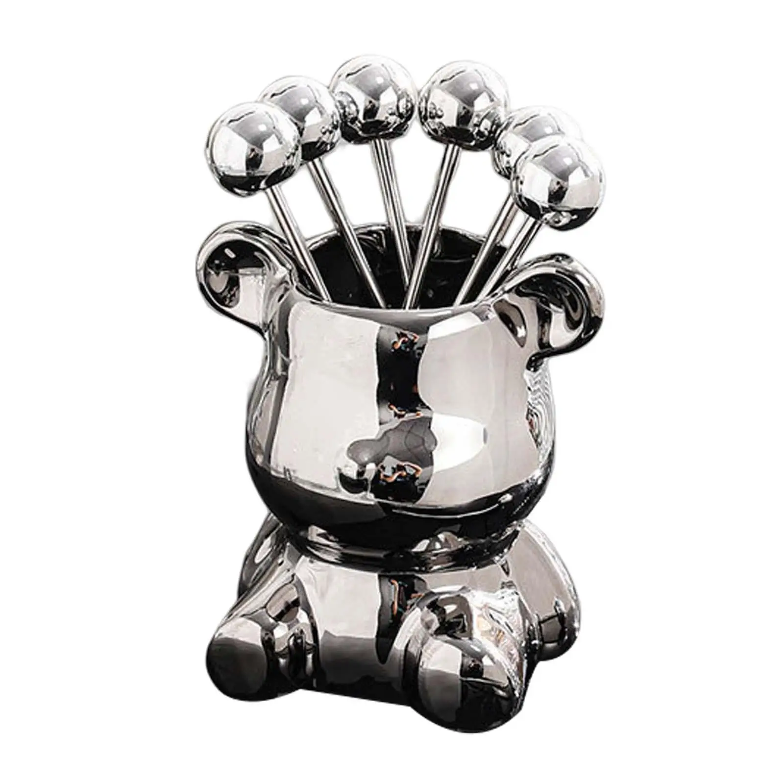 Elegant Ceramic Bear Fruit Forks Set for Dessert Cake Appetizer Salad Tasting Reusable Cute Design for Kitchen Home Restaurant