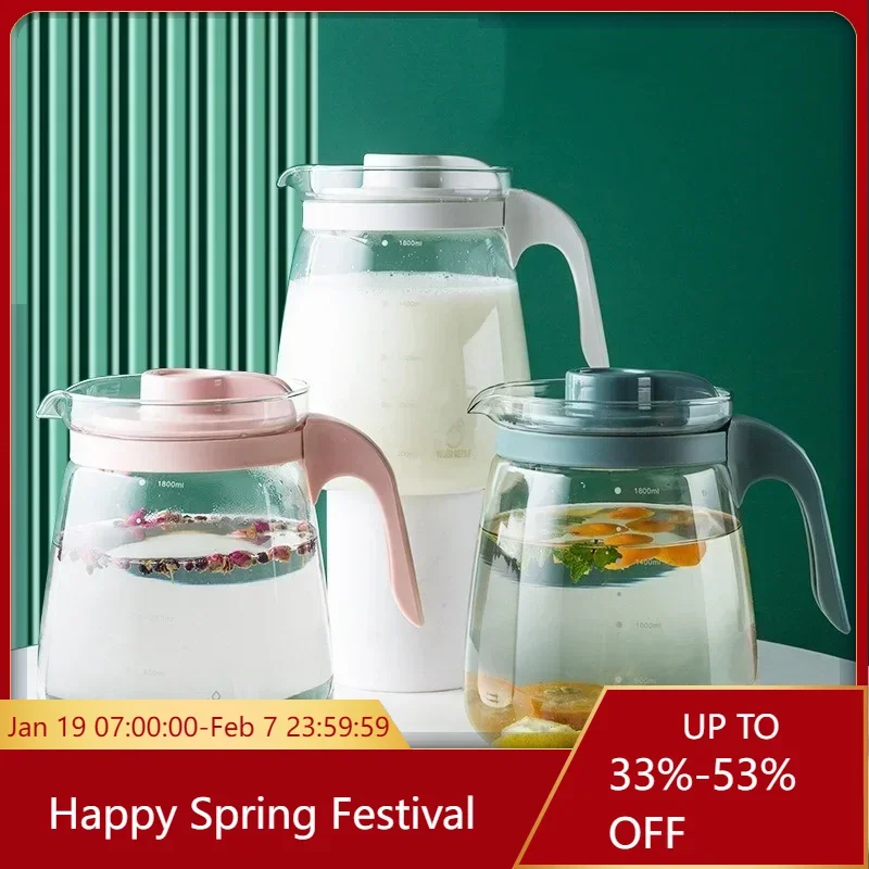 Large Capacity Kettle Transparent Heat-Resistant Glass Teapot with Handle Beverage Juice Container Office Household Water Bottle