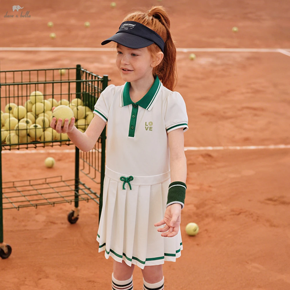 

Летние белые платья-поло Dave Bella для девочек, детские плиссированные платья с коротким рукавом, милая повседневная одежда для улицы DK2261411