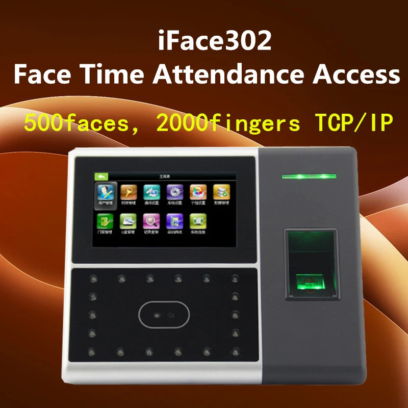 آلة الحضور ببصمة الإصبع والوجه iFace302 TCP/IP آلة الحضور الإنجليزية بصمة التعرف على الوجه