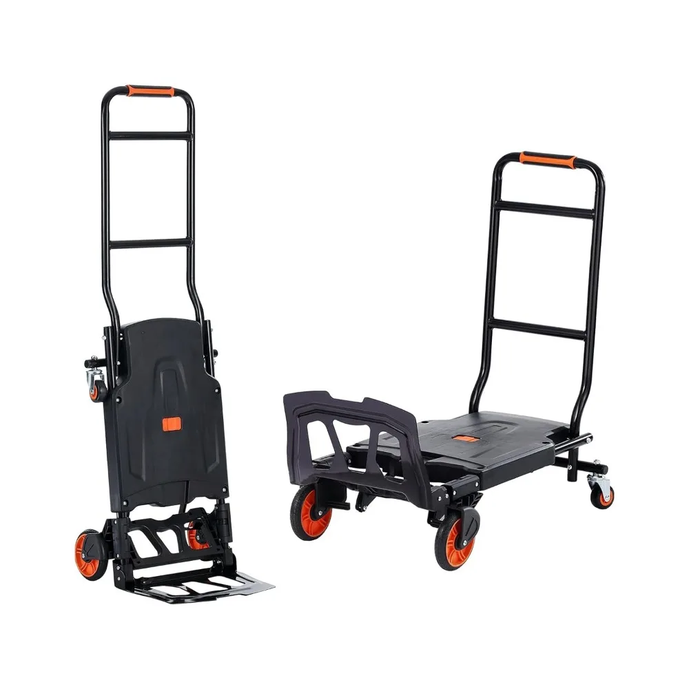 

2-in-1 Aluminum Folding Hand Truck, 300 Lbs Capacity Heavy Duty Cart with Rubber Wheels for Warehouse Moving