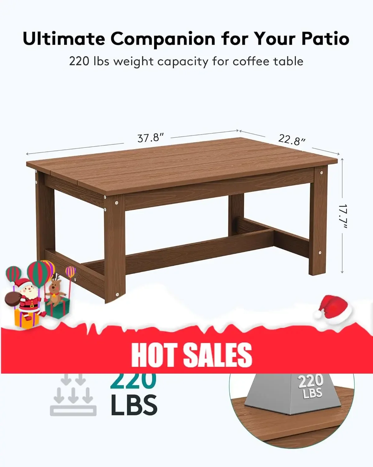 

Hot salesOrganic Modern HDPE Patio Coffee Table, Rectangle Outdoor Coffee Table, All-Weather Coffee Side Table for Balcony, Pool