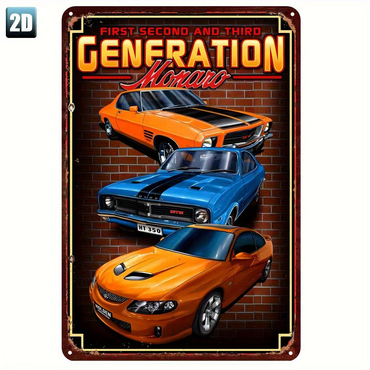A  Metal Tin Sign with the Words First, Second and Third Generation-Classic Muscle Car Decorative Art, , Retro Wall Decoration