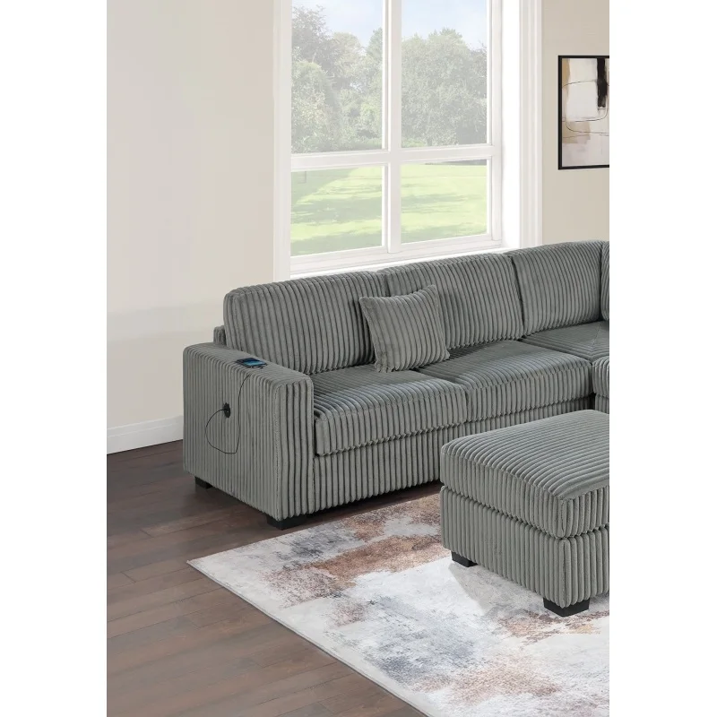 غرفة المعيشة سروال قصير منجد الدخان 4 قطعة مجموعة الاقسام RAF/LAF مقعد واحد مع مقعد USB ، إسفين الزاوية ، وسادة كوكتيل عثمانية